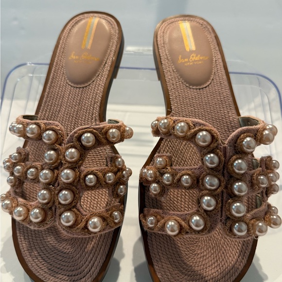 Sam Edelman Shoes - Sam Edelman Brown Pearl-Embellished Slide Mules